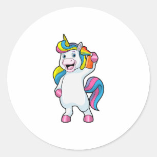 Unicorn as Hairdresser with Hairspray Classic Round Sticker