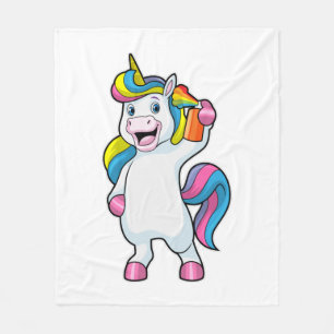 Unicorn as Hairdresser with Hairspray Fleece Blanket
