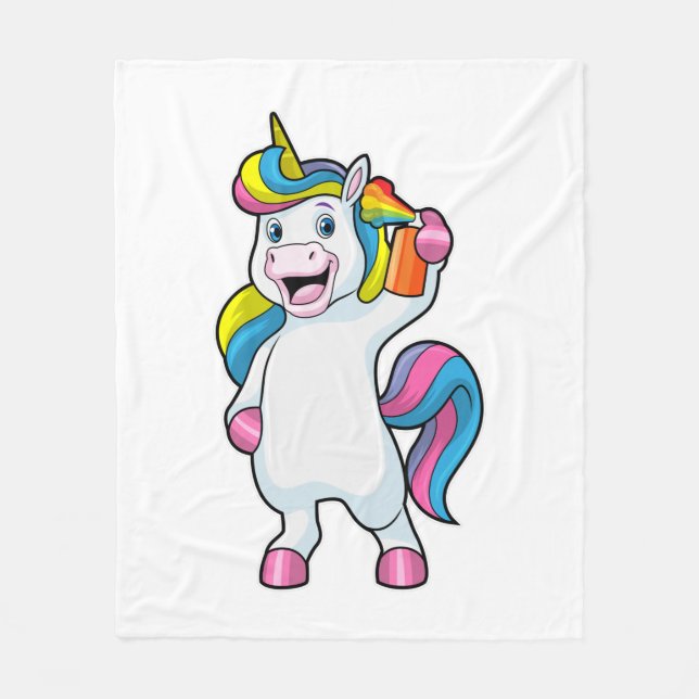 Unicorn as Hairdresser with Hairspray Fleece Blanket (Front)