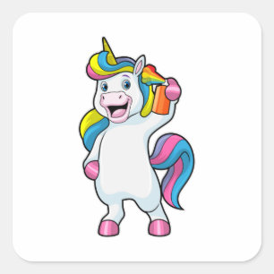 Unicorn as Hairdresser with Hairspray Square Sticker