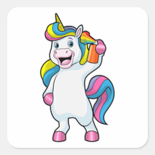 Unicorn as Hairdresser with Hairspray Square Sticker