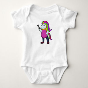 Unicorn as Hairdresser with Scissors Baby Bodysuit