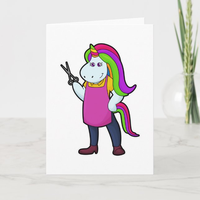 Unicorn as Hairdresser with Scissors Card (Front)