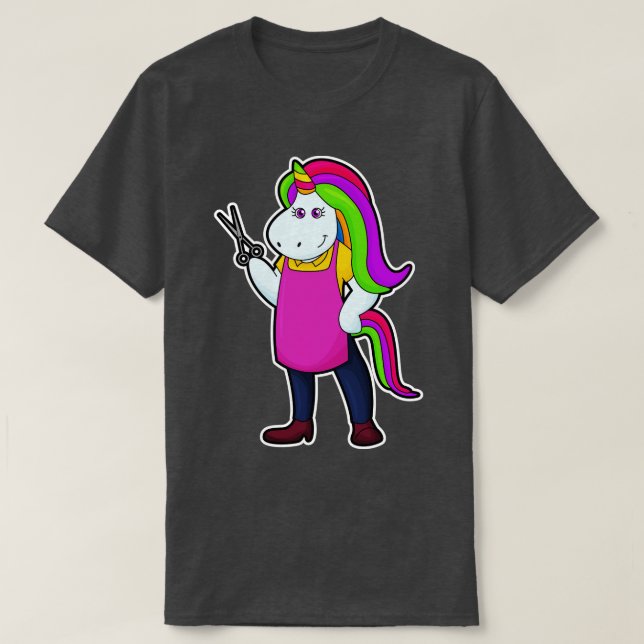 Unicorn as Hairdresser with Scissors T-Shirt (Design Front)