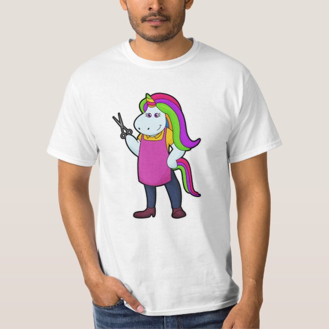 Unicorn as Hairdresser with Scissors T-Shirt (Front)