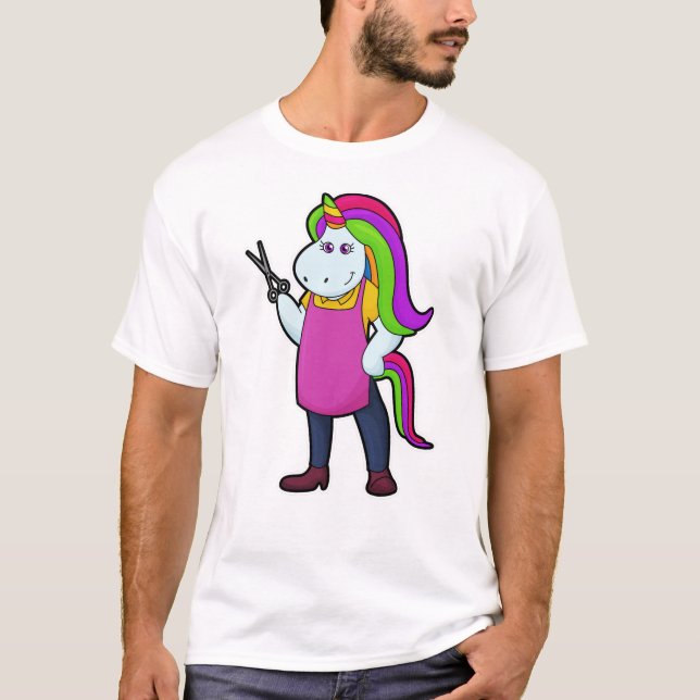 Unicorn as Hairdresser with Scissors T-Shirt (Front)