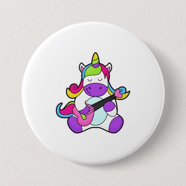 Unicorn as Musician with Guitar 7.5 Cm Round Badge (Front)