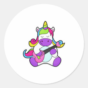 Unicorn as Musician with Guitar Classic Round Sticker