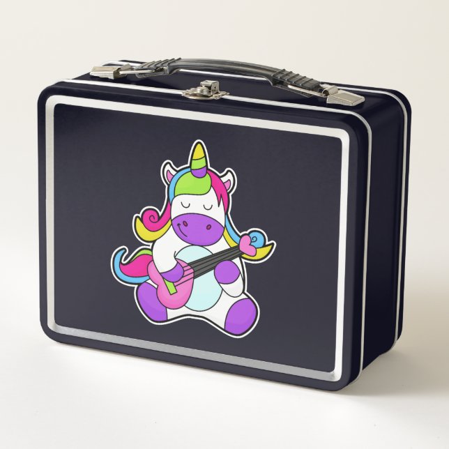 Unicorn as Musician with Guitar Metal Lunch Box (Front)