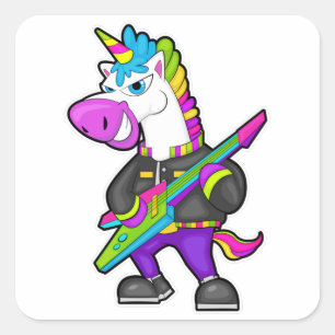 Unicorn as Musician with Guitar Square Sticker