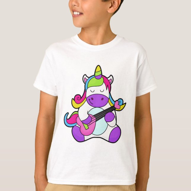 Unicorn as Musician with Guitar T-Shirt (Front)