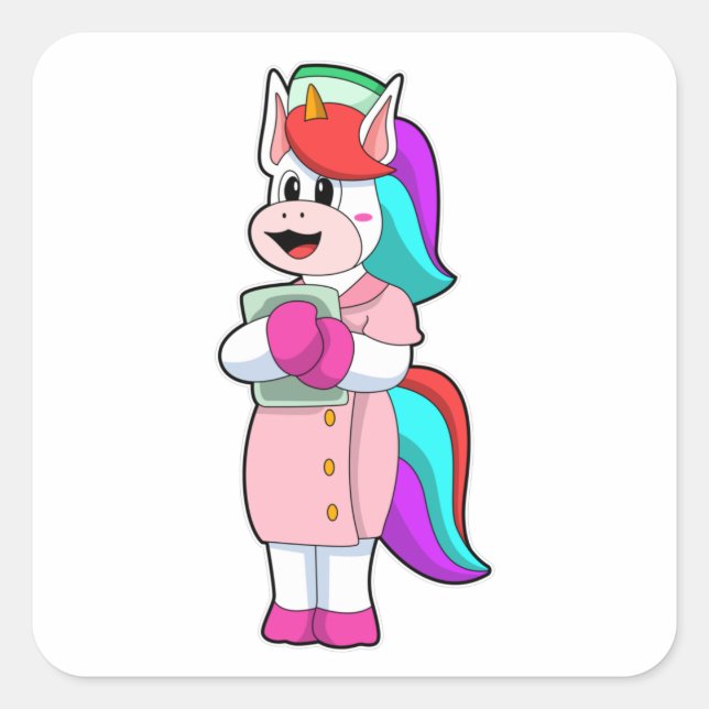 Unicorn as Nurse Square Sticker (Front)
