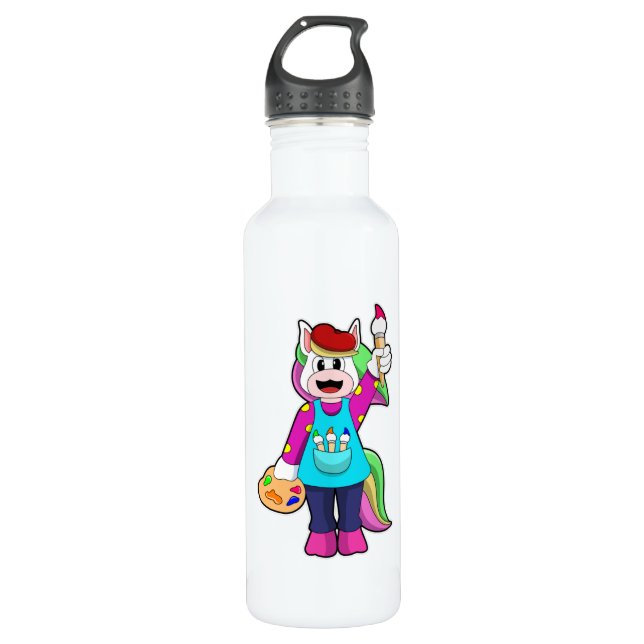 Unicorn as Painter 710 Ml Water Bottle (Front)