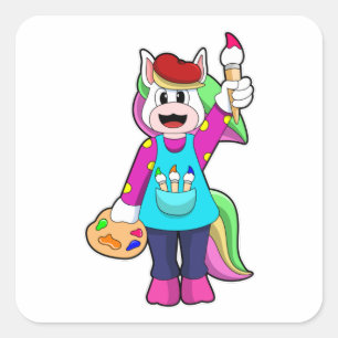 Unicorn as Painter Square Sticker