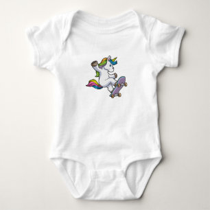 Unicorn as Skater with Skateboard Baby Bodysuit