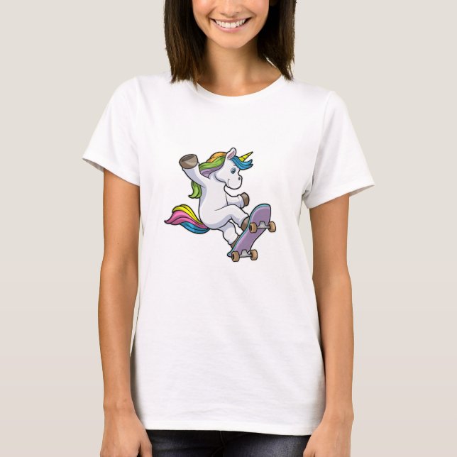 Unicorn as Skater with Skateboard T-Shirt (Front)