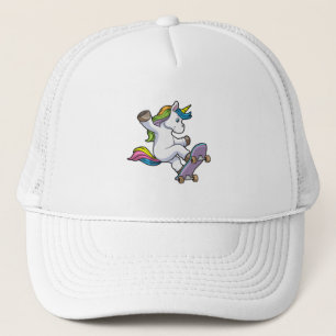 Unicorn as Skater with Skateboard Trucker Hat