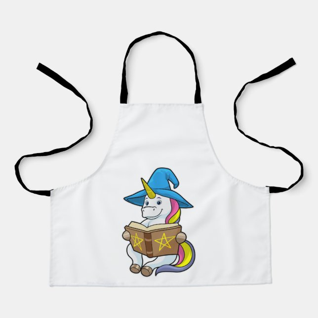 Unicorn as Wizard with Book & Hat Apron (Front)