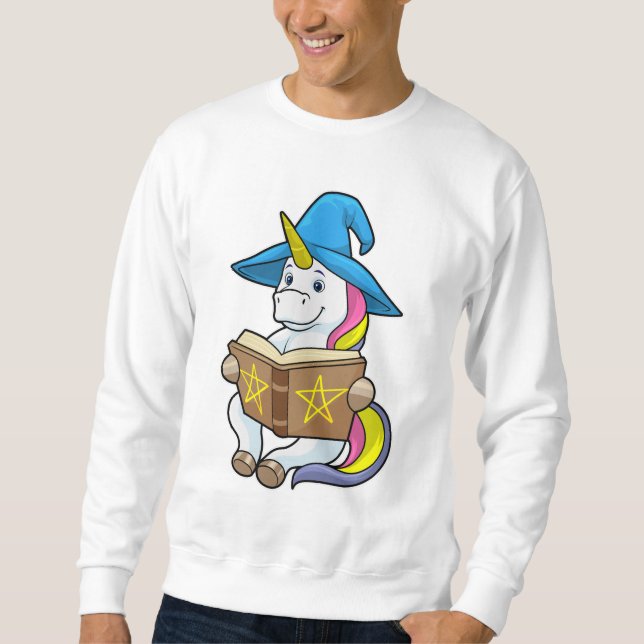 Unicorn as Wizard with Book & Hat Sweatshirt (Front)