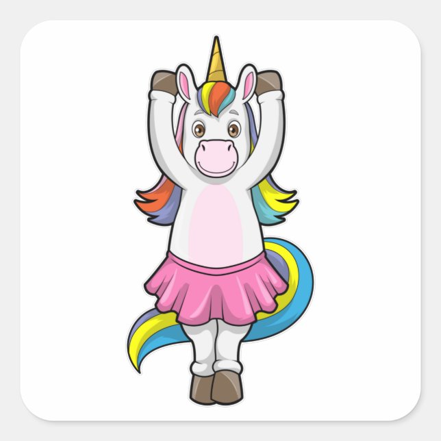 Unicorn at Ballet Dance with Skirt Square Sticker (Front)