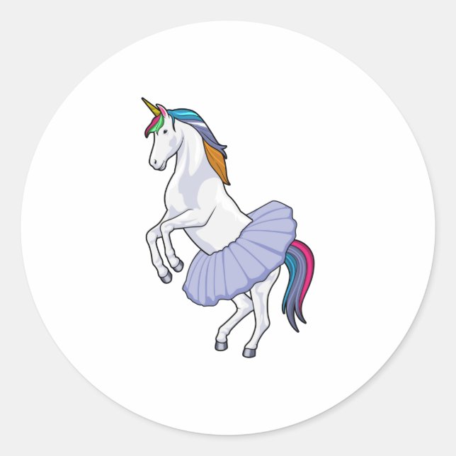 Unicorn at Ballet with Skirt Classic Round Sticker (Front)