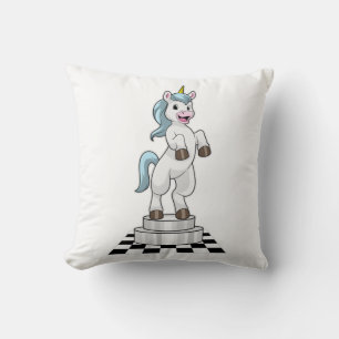 Unicorn at Chess as Chess piece Knight Cushion