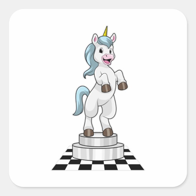 Unicorn at Chess as Chess piece Knight Square Sticker (Front)