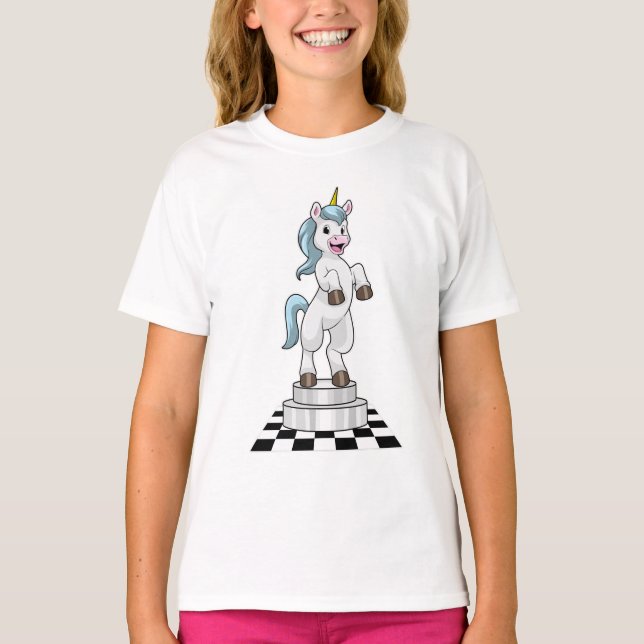 Unicorn at Chess as Chess piece Knight T-Shirt (Front)