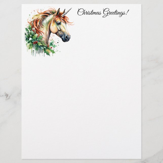 Unicorn at Christmas Custom Letterhead (Front)