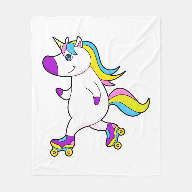 Unicorn at Inline skating with Roller skates Fleece Blanket (Front)