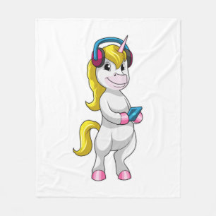 Unicorn at Listen to Music with Headphone Fleece Blanket