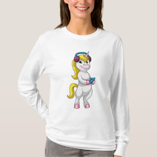 Unicorn at Listen to Music with Headphone T-Shirt