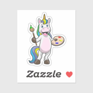 Unicorn at Painting with Brush & Colour