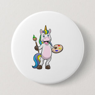 Unicorn at Painting with Brush & Colour 7.5 Cm Round Badge