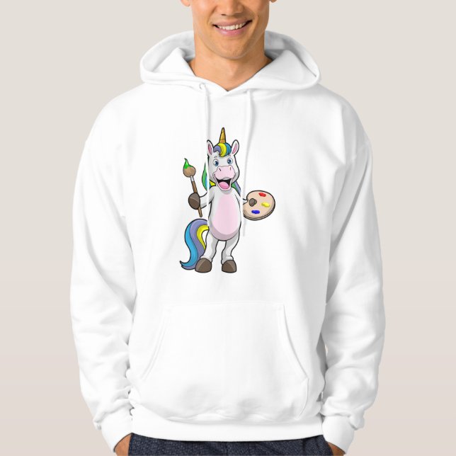 Unicorn at Painting with Brush & Colour Hoodie (Front)