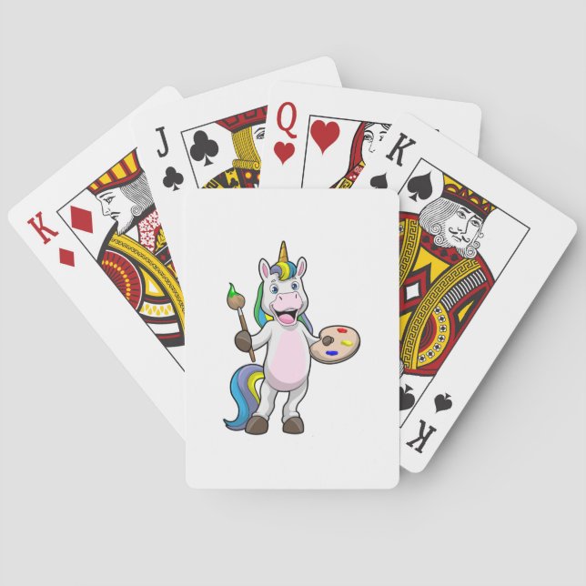Unicorn at Painting with Brush & Colour Playing Cards (Back)