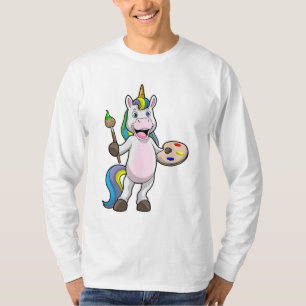 Unicorn at Painting with Brush & Colour T-Shirt