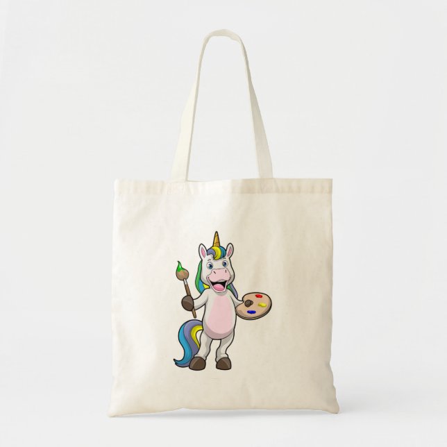 Unicorn at Painting with Brush & Colour Tote Bag (Front)
