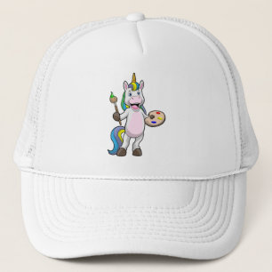 Unicorn at Painting with Brush & Colour Trucker Hat
