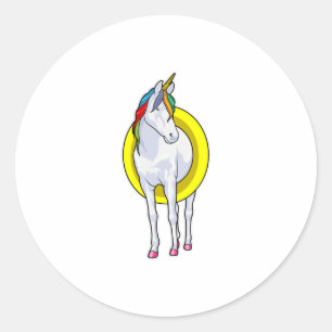 Unicorn at Swimming with Swim ring Classic Round Sticker