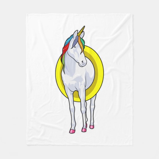 Unicorn at Swimming with Swim ring Fleece Blanket (Front)