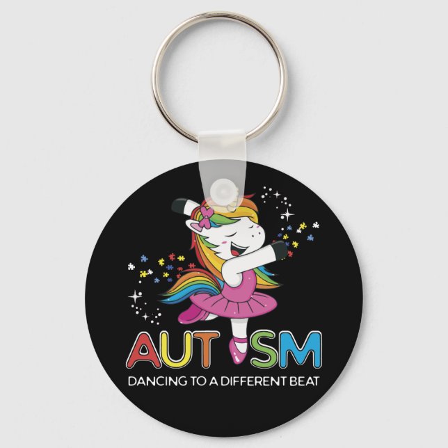 Unicorn Autism Mum Dancing To A Different Beat Key Ring (Front)