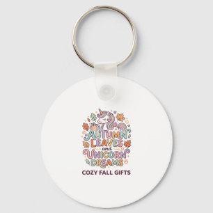 Unicorn Autumn Leaves and Unicorn Dreams Bold Typo Key Ring
