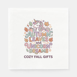 Unicorn Autumn Leaves and Unicorn Dreams Bold Typo Napkin