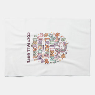 Unicorn Autumn Leaves and Unicorn Dreams Bold Typo Tea Towel