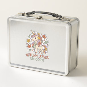 Unicorn Autumn Leaves Unicorn Graphic Design Merch Metal Lunch Box