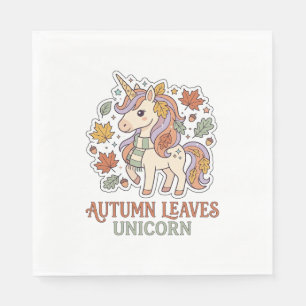 Unicorn Autumn Leaves Unicorn Graphic Design Merch Napkin