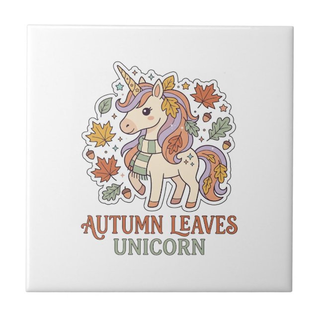 Unicorn Autumn Leaves Unicorn Graphic Design Merch Tile (Front)