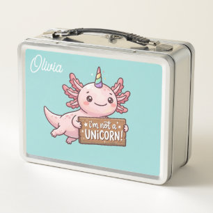 Unicorn Axolotl Lunch Box - Custom Name Rainbow