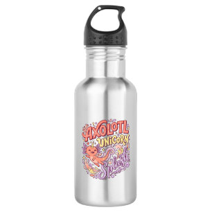 Unicorn Axolotl Unicorn Splash Whimsical White Bac 532 Ml Water Bottle